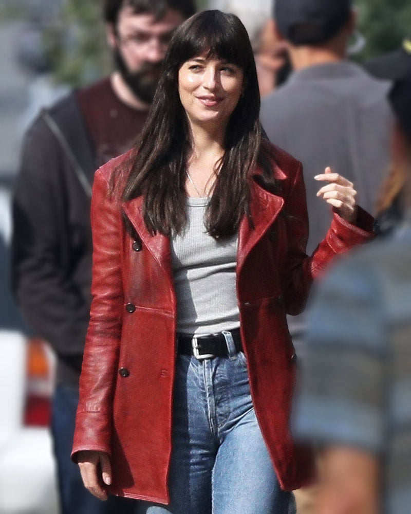 Madame Web 2023 Dakota Johnson Leather Pea Coat