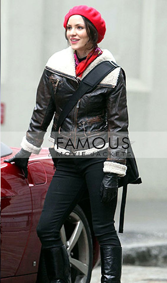 Katharine McPhee Smash And Uma Thurman Shearling Bomber Jacket