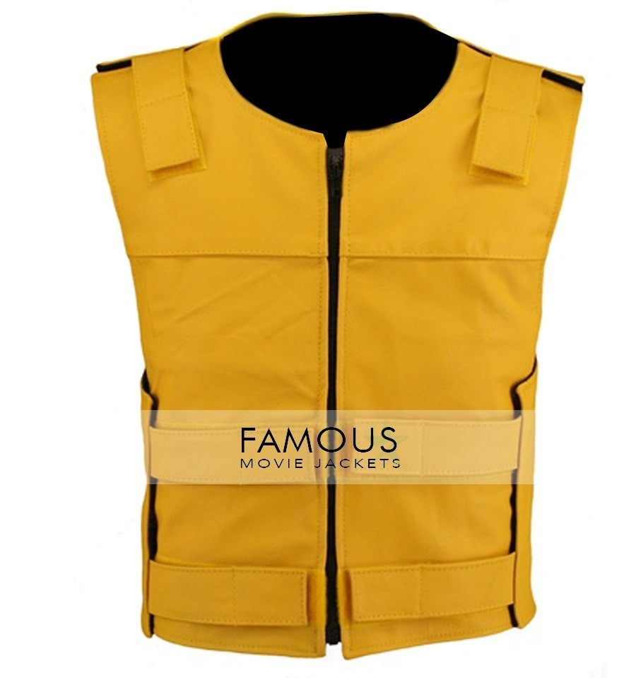 Yellow Strip Men Velcro Tactical Motorcycle Leather Vest