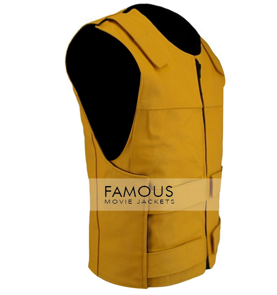 Yellow Strip Men Velcro Tactical Motorcycle Leather Vest