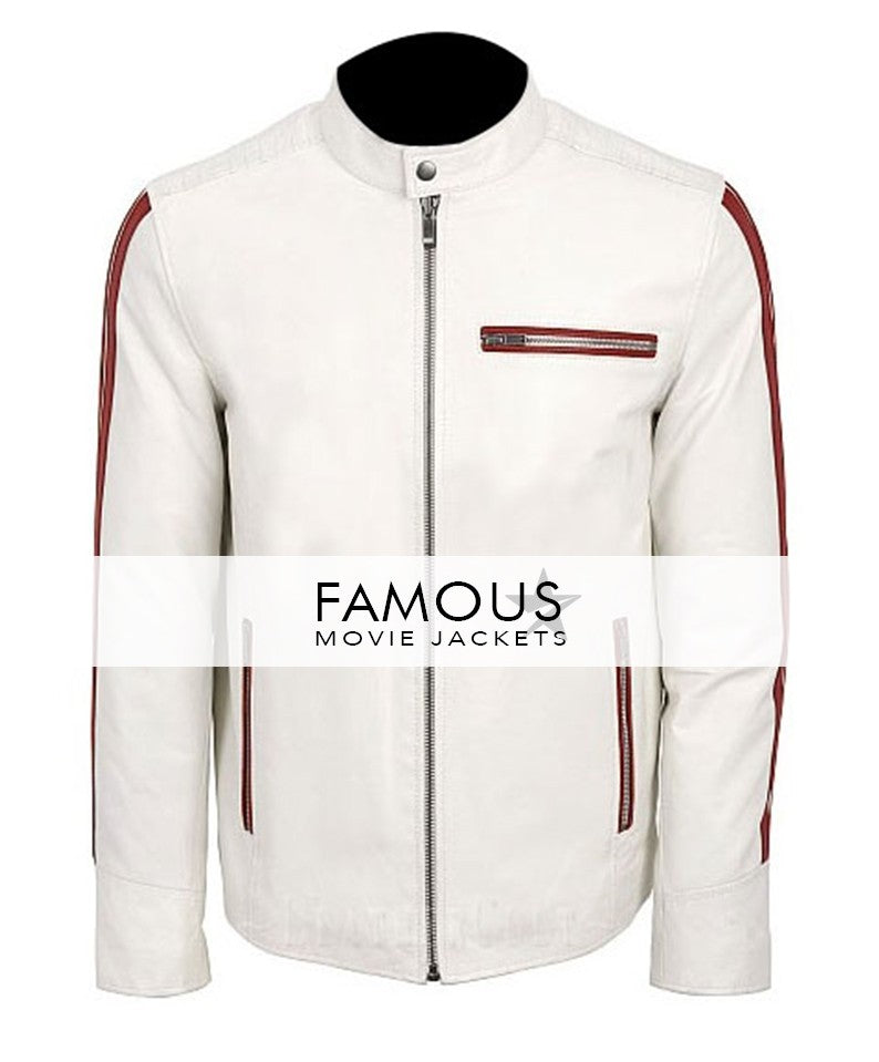 Men Designer White Slim Fit Leather Jacket