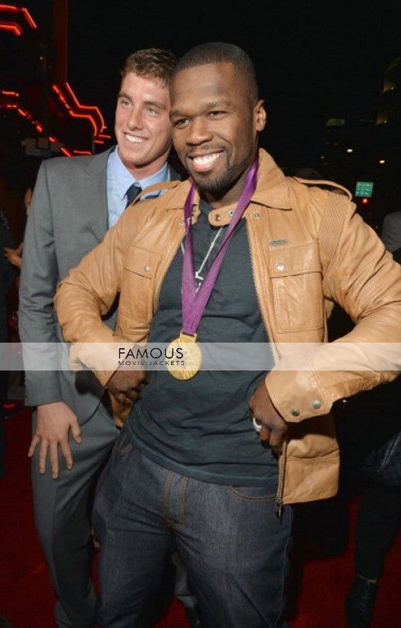 50 Cent Diesel Lisardo Leather Jacket at End Of Watch Premiere