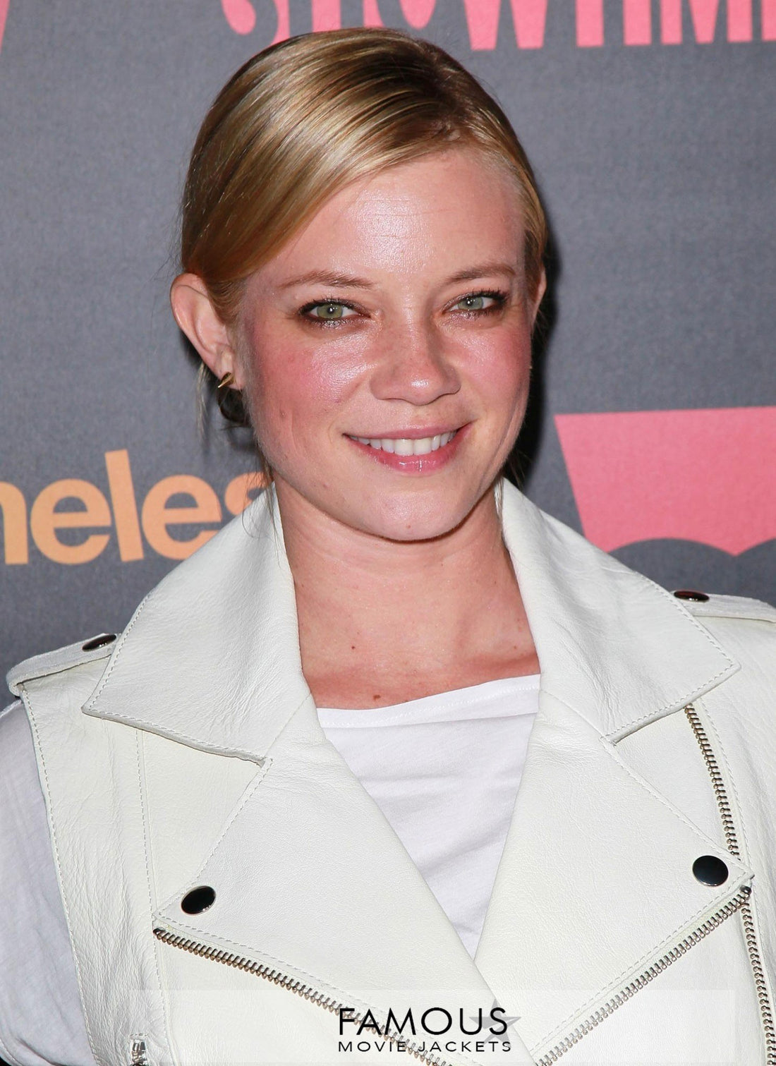 Amy Smart White Leather Vest Jacket