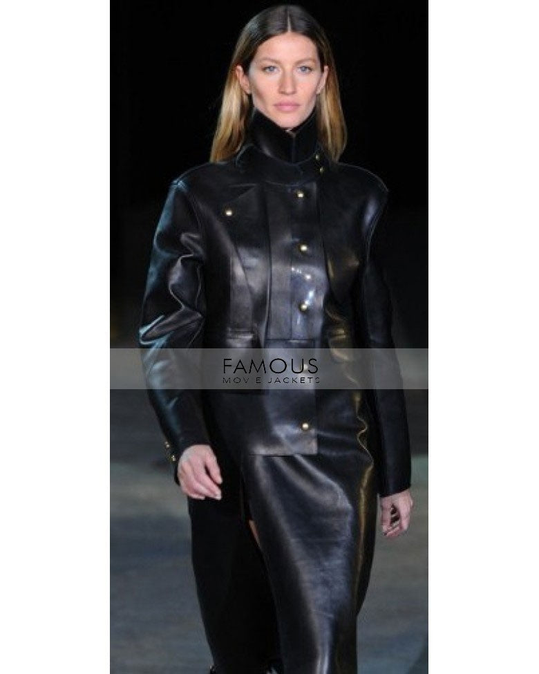 Gisele Bundchen Black Leather Coat Jacket at Alexander Wang