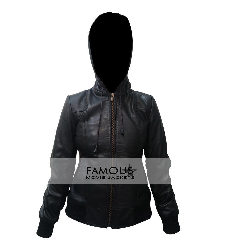 Women Black Bomber Hooded Jacket