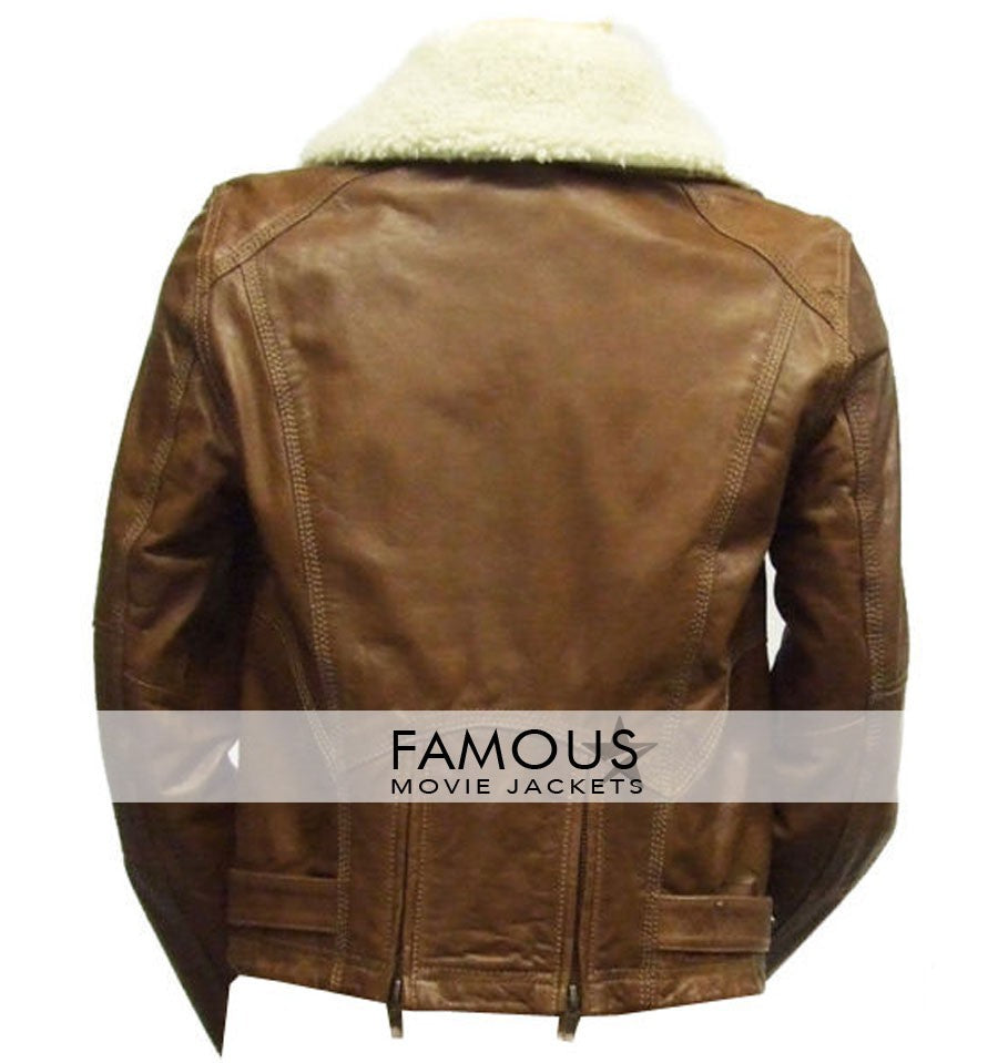 Women Fur Collar Brown Biker Jacket