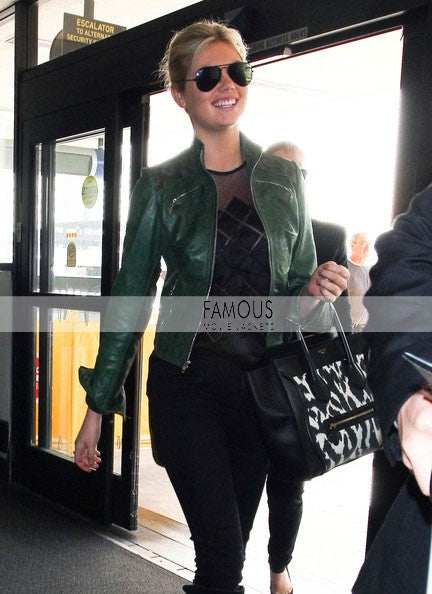 Kate Upton Green Designer Real Leather Jacket