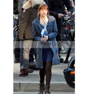 Fifty Shades of Grey Dakota Johnson Blue Cotton Coat