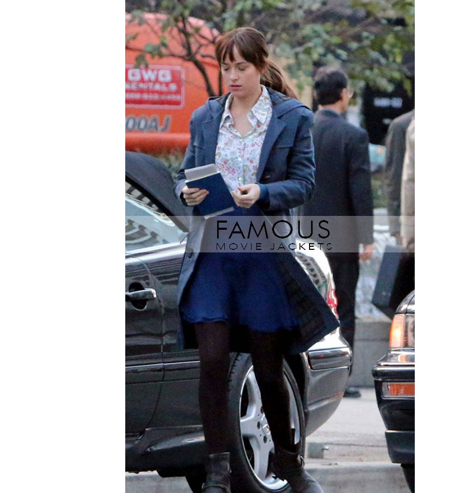 Fifty Shades of Grey Dakota Johnson Blue Cotton Coat