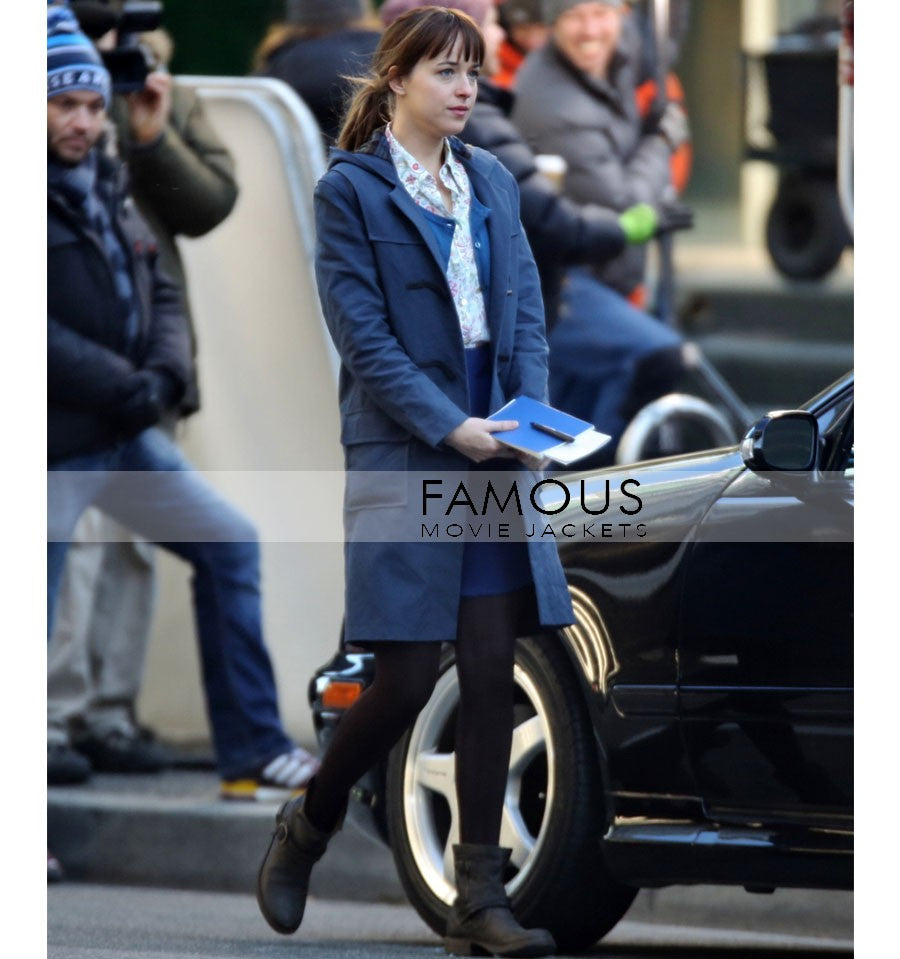 Fifty Shades of Grey Dakota Johnson Blue Cotton Coat