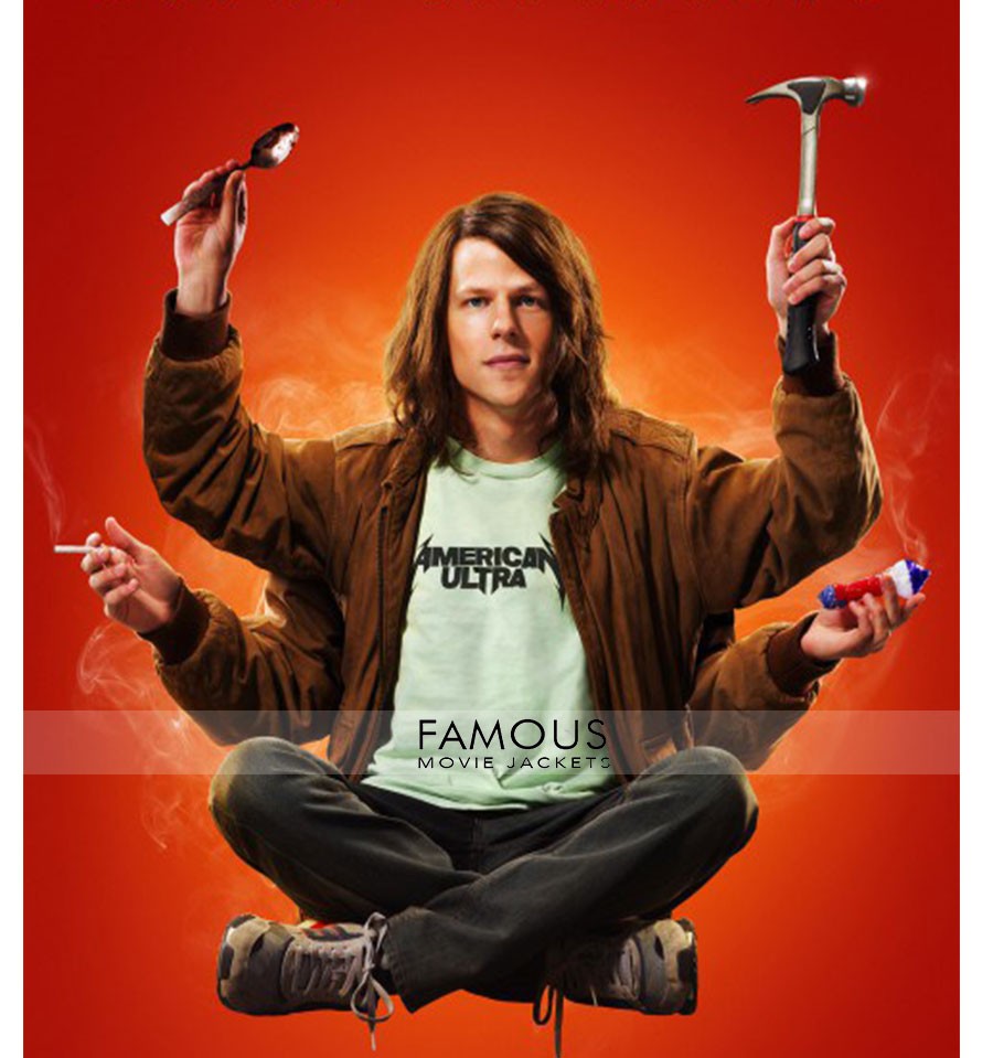 American Ultra Jesse Eisenberg Brown Bomber Jacket