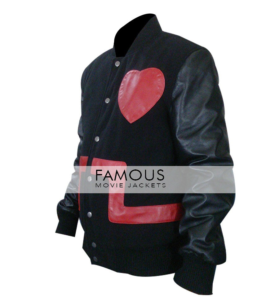 Red & Black Chris Brown Heart Bomber Jacket