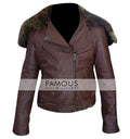 Rihanna Brown Fur Collar Belted Leather Jacket