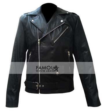 Slim Fit Belted Rider Black Biker Leather Jacket