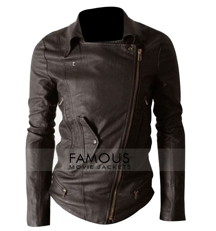 Slim Fit Multi Pocket Brown Biker Jacket