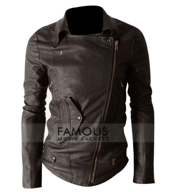 Slim Fit Multi Pocket Brown Biker Jacket