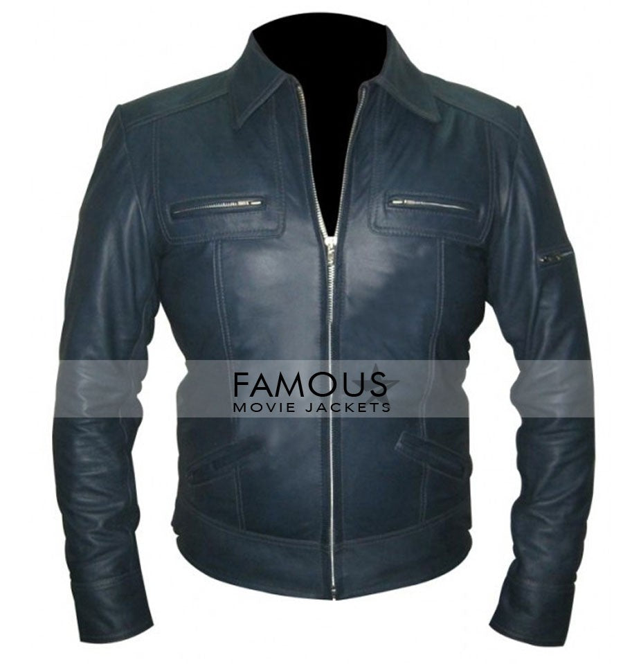 Mens Navy Blue Designer Leather Jacket