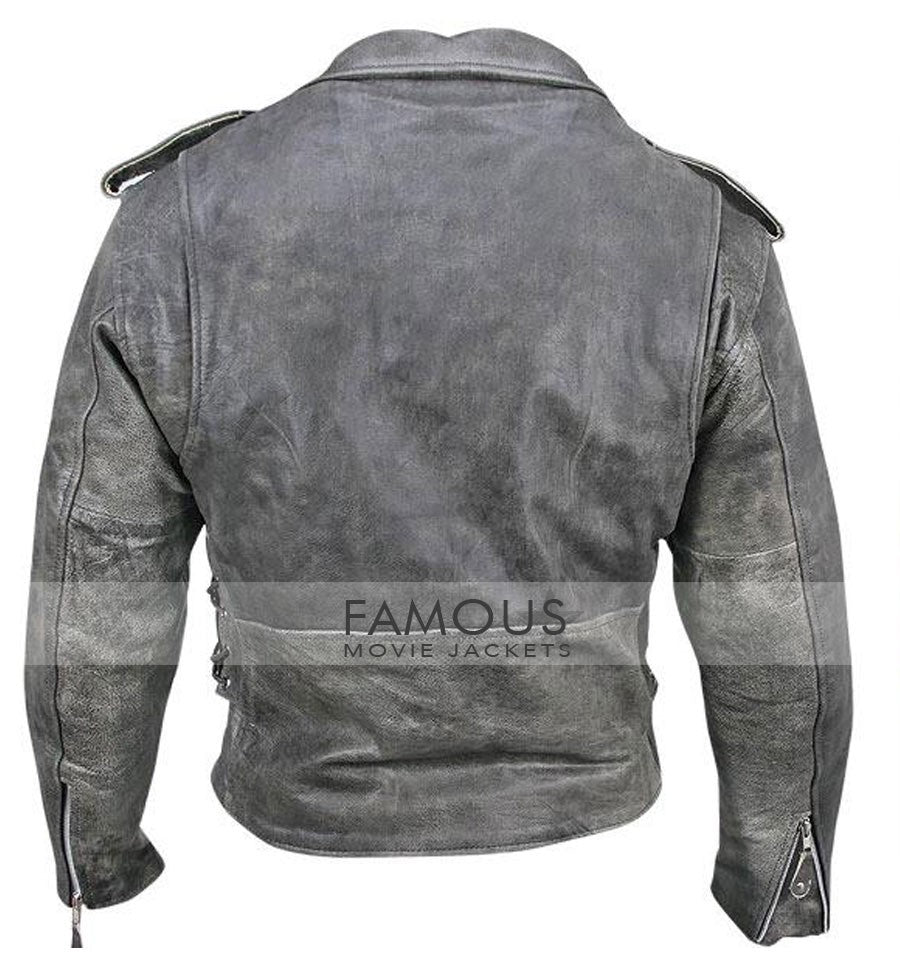 Men's Belted Distressed Black Biker Jacket