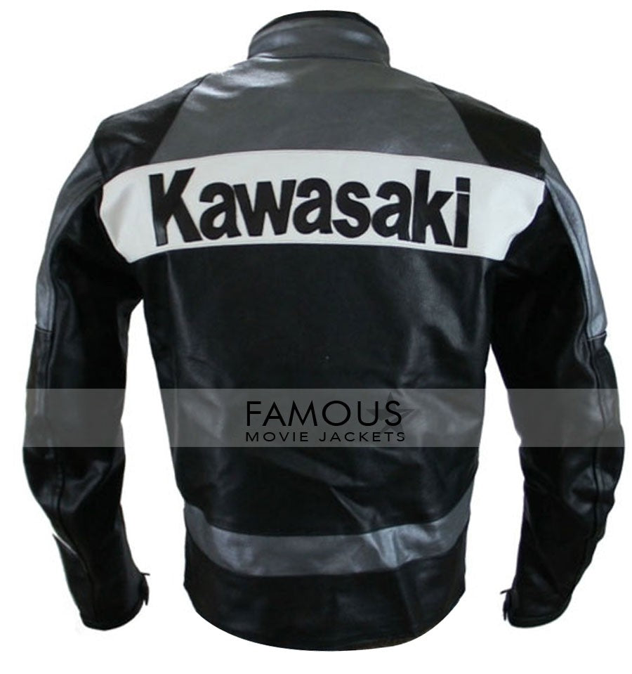 Kawasaki Padded Grey Motorcycle Leather Jacket