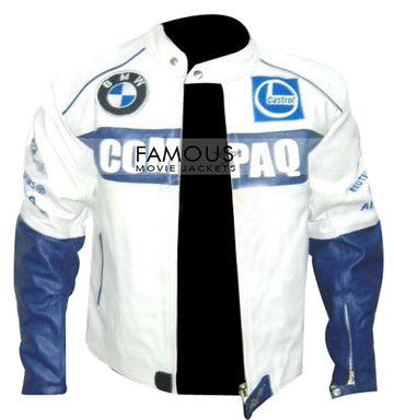 BMW Compaq White Motorcycle Leather Jacket