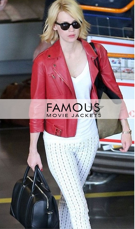 January Jones Red Stylish Leather Jacket