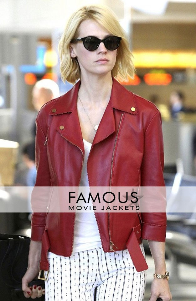 January Jones Red Stylish Leather Jacket