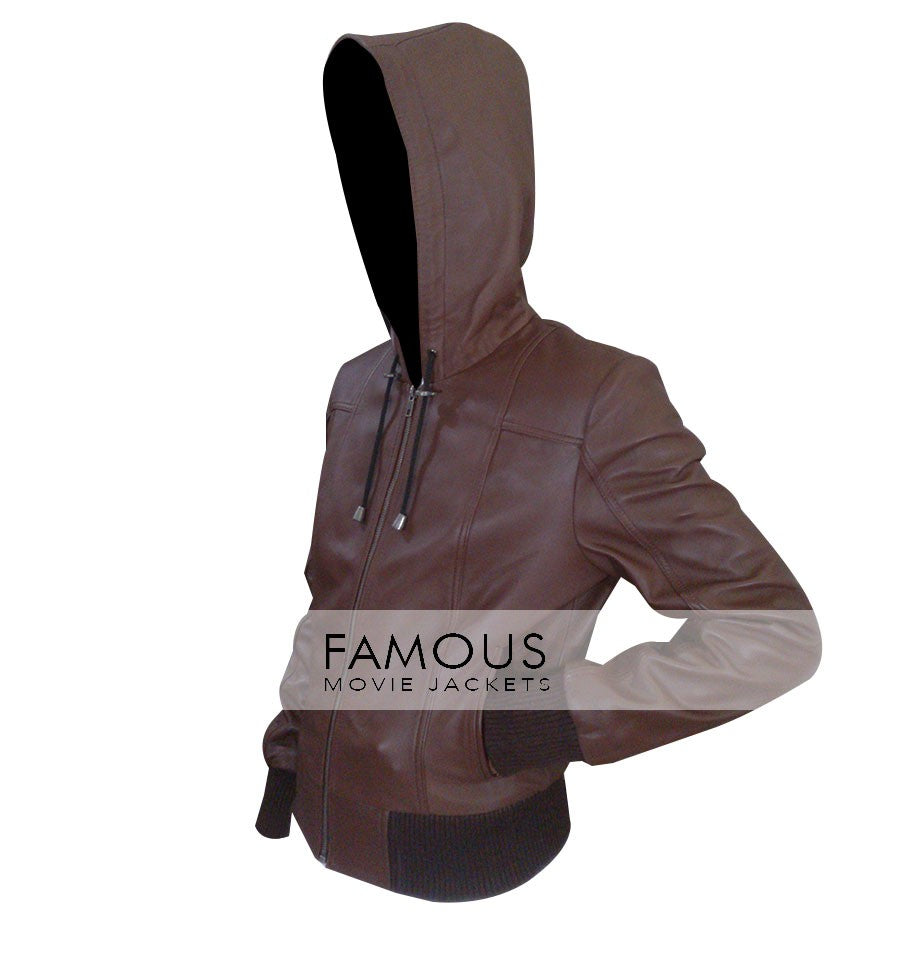 Women Light Brown Bomber Leather Jacket