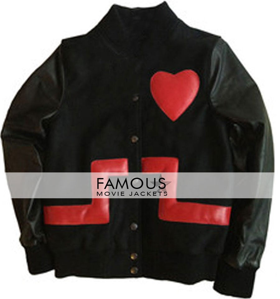 Rihanna Valentine's Day Special Black/Red Heart Leather Jacket