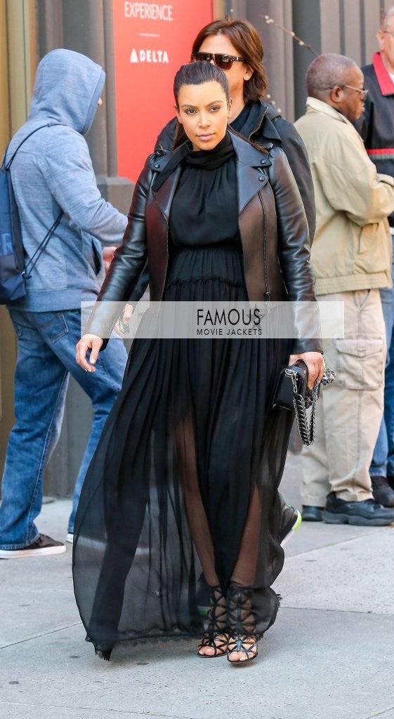 Kim Kardashian Black Biker Leather Jacket Sale