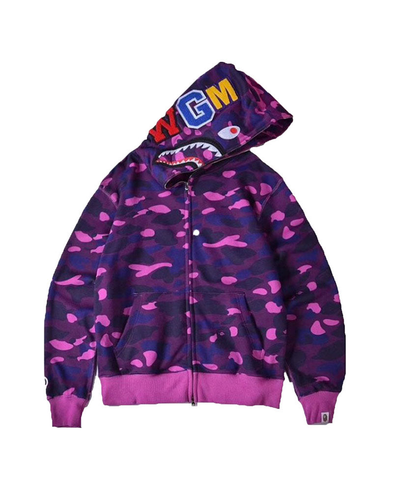 Bape Color Purple Camo Shark Hoodie 3