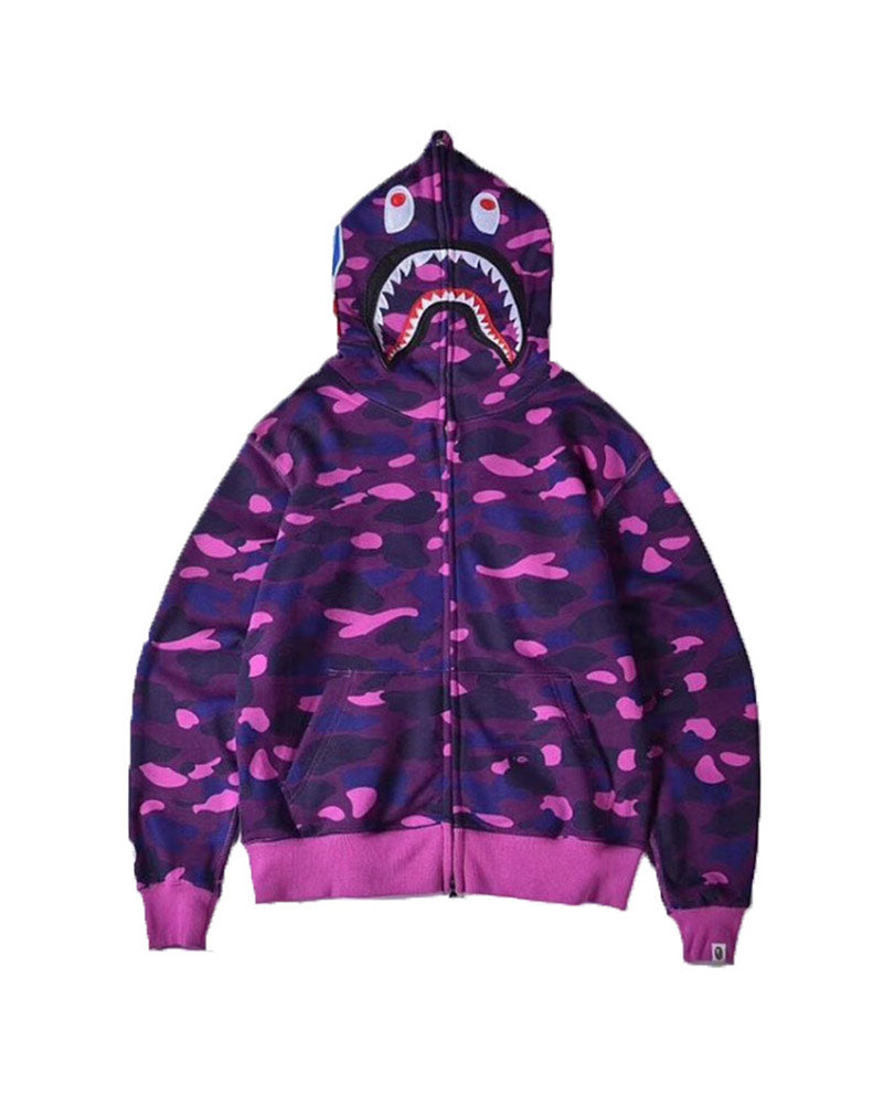 Bape Color Purple Camo Shark Hoodie