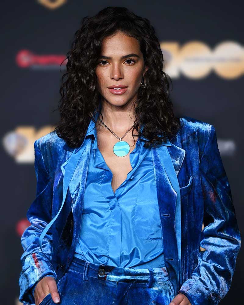 Blue Beetle Event 2023 Bruna Marquezine Blue Velvet Blazer