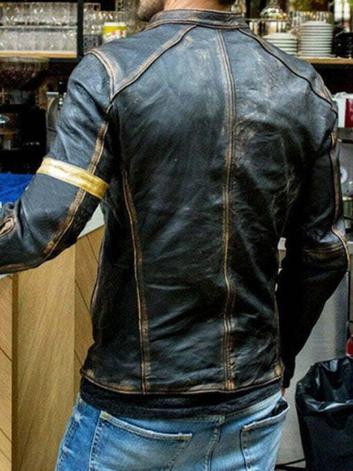 Men Vintage Cafe Racer Motorcycle Distressed Leather Jacket