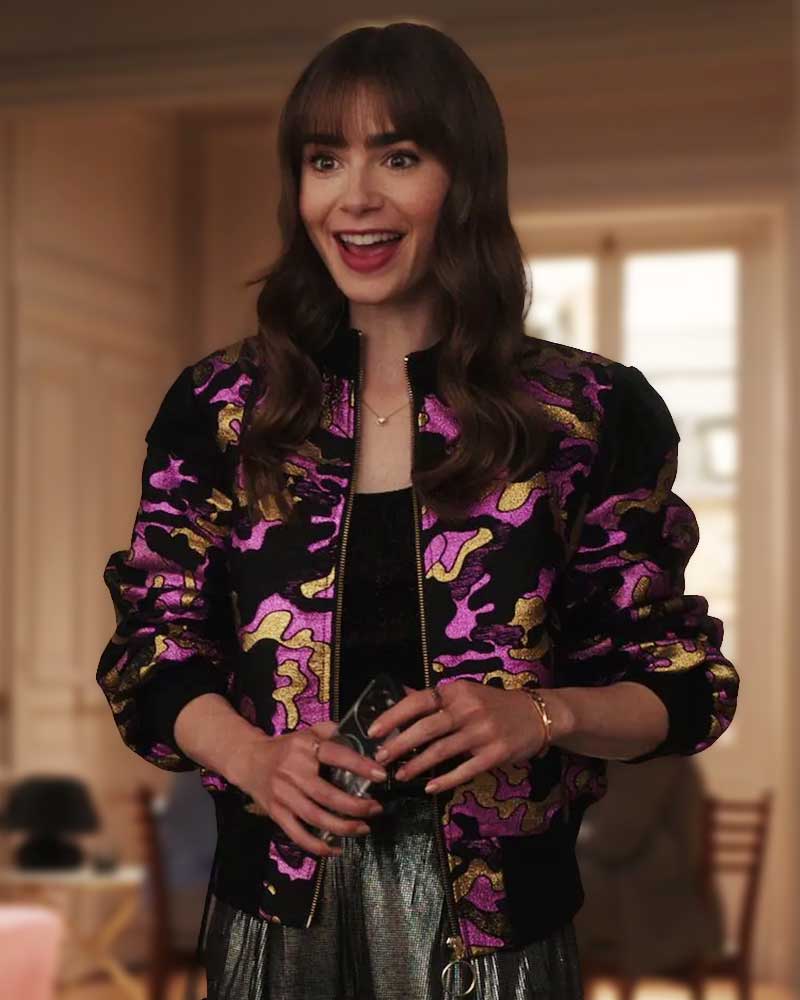 Emily In Paris S03 Emily Cooper Metallic Bomber Jacket 2