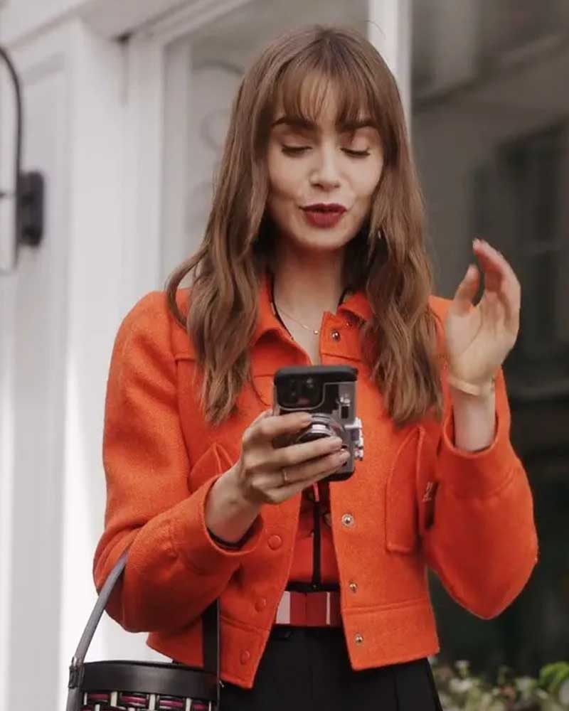 Emily In Paris S03 Emily Cooper Orange Cropped Jacket