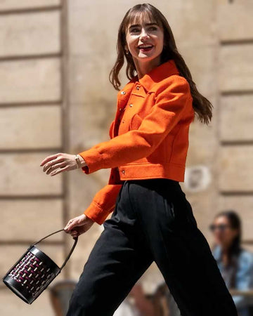 Emily In Paris S03 Emily Cooper Orange Cropped Jacket