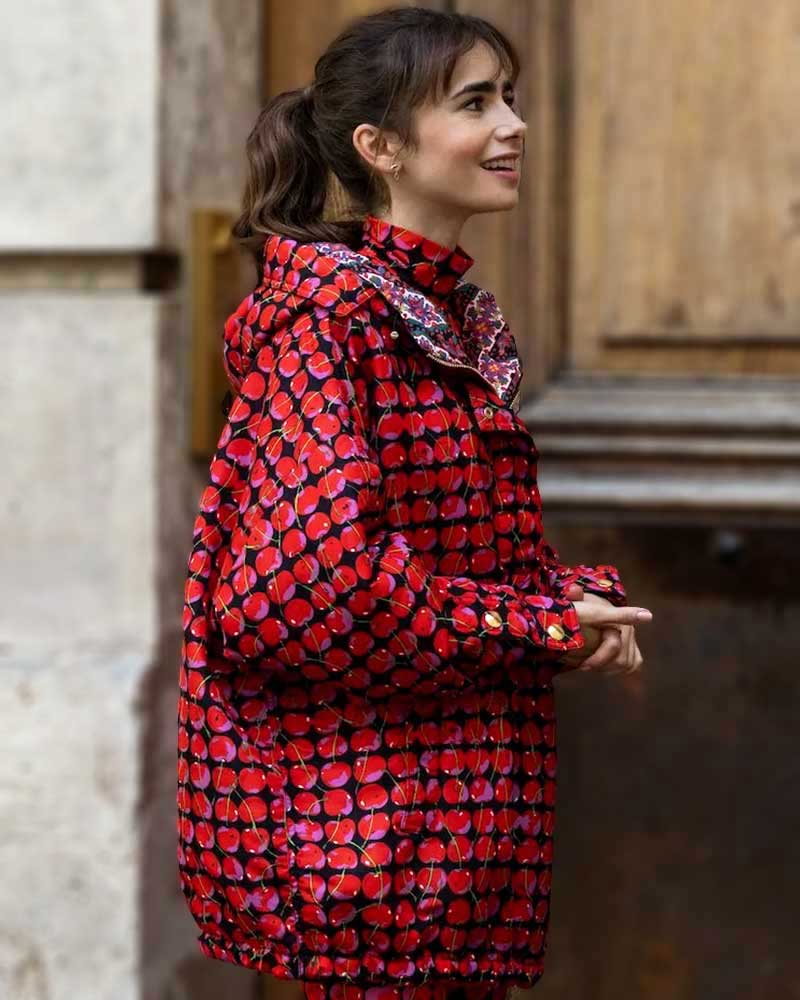 Emily In Paris S03 Lily Collins Cherries Printed Jacket 1