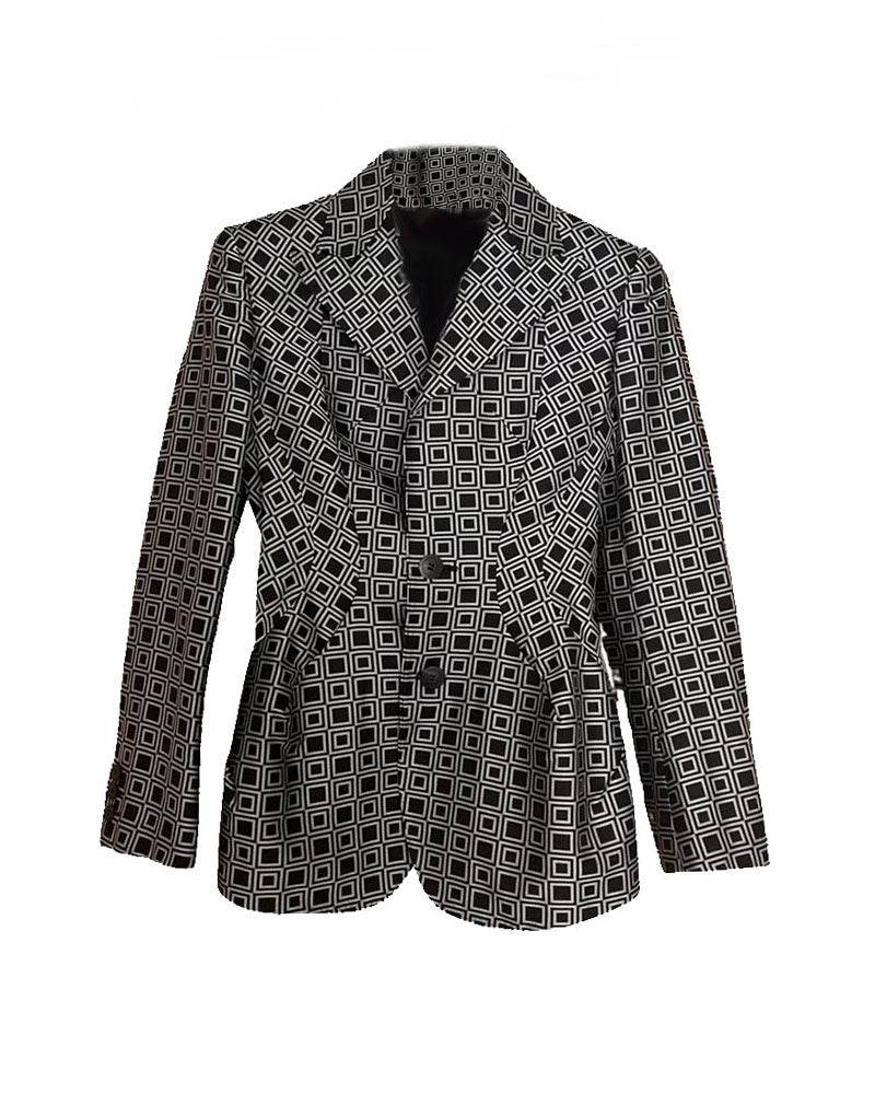 Emily in Paris Lily Collins Geometric Print Grey Blazer 1