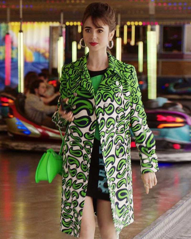 Emily in Paris S03 Emily Cooper Green Printed Coat