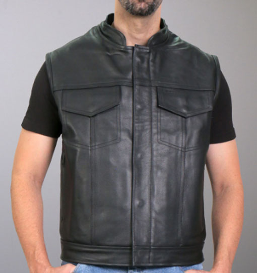 Men's Black 'flannel Red' Motorcycle Club Style Conceal And Carry Leather Biker Vest