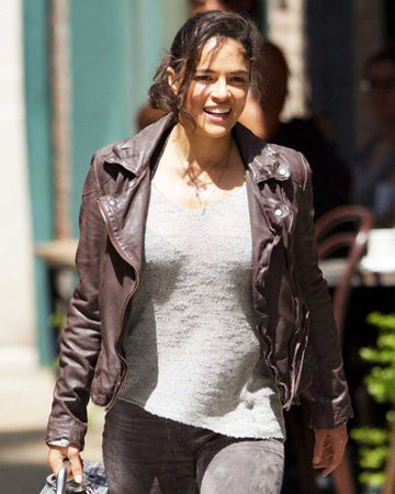 Fast and Furious 8 Letty Ortiz Brown Biker Leather Jacket