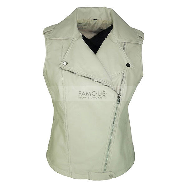 Female White Designer Real Leather Biker Vest UK