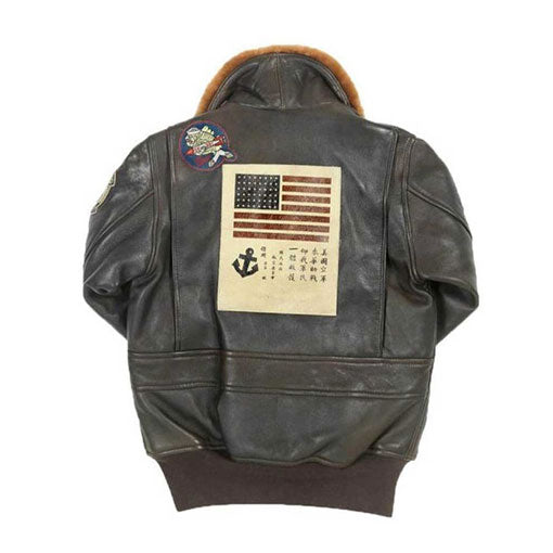 Top Gun Patched G-1 Flight Bomber Leather Jacket