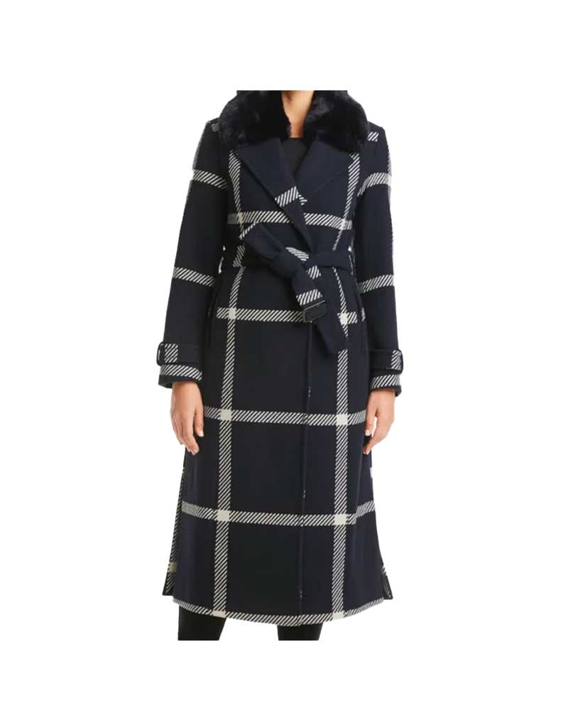 General Hospital Laura Wright Plaid Wrap Coat 1