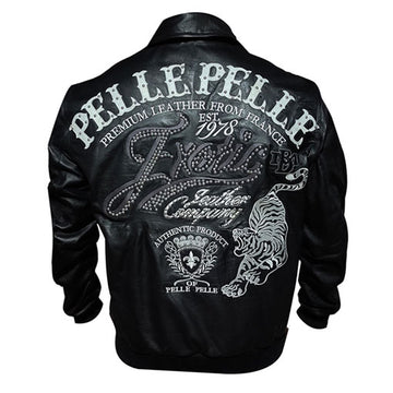 Mens Pelle Pelle Exotic Ghost Bomber Leather Jacket