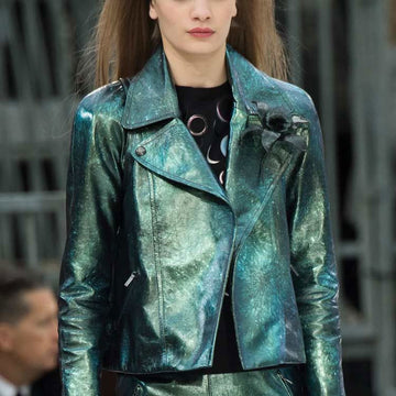 Emily In Paris Emily Green Metallic Moto Jacket