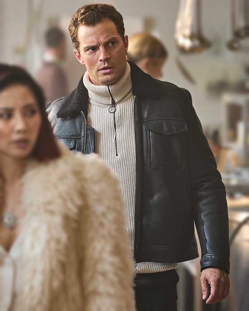 Heart of Stone 2023 Jamie Dornan Shearling Leather Jacket