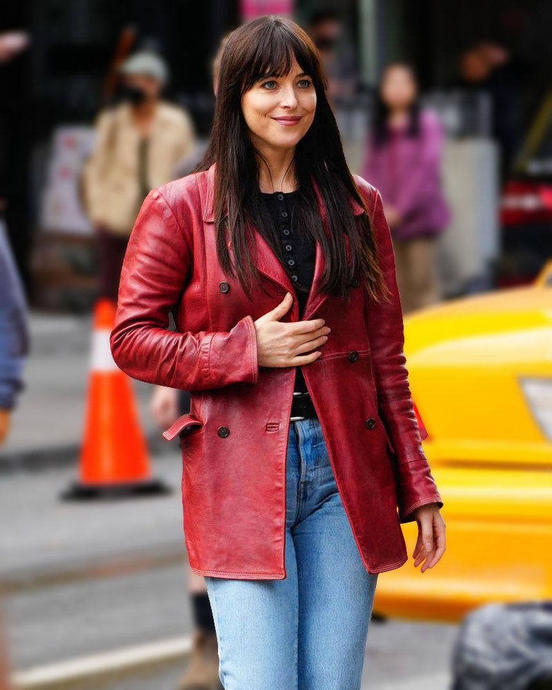 Madame Web 2023 Dakota Johnson Leather Pea Coat