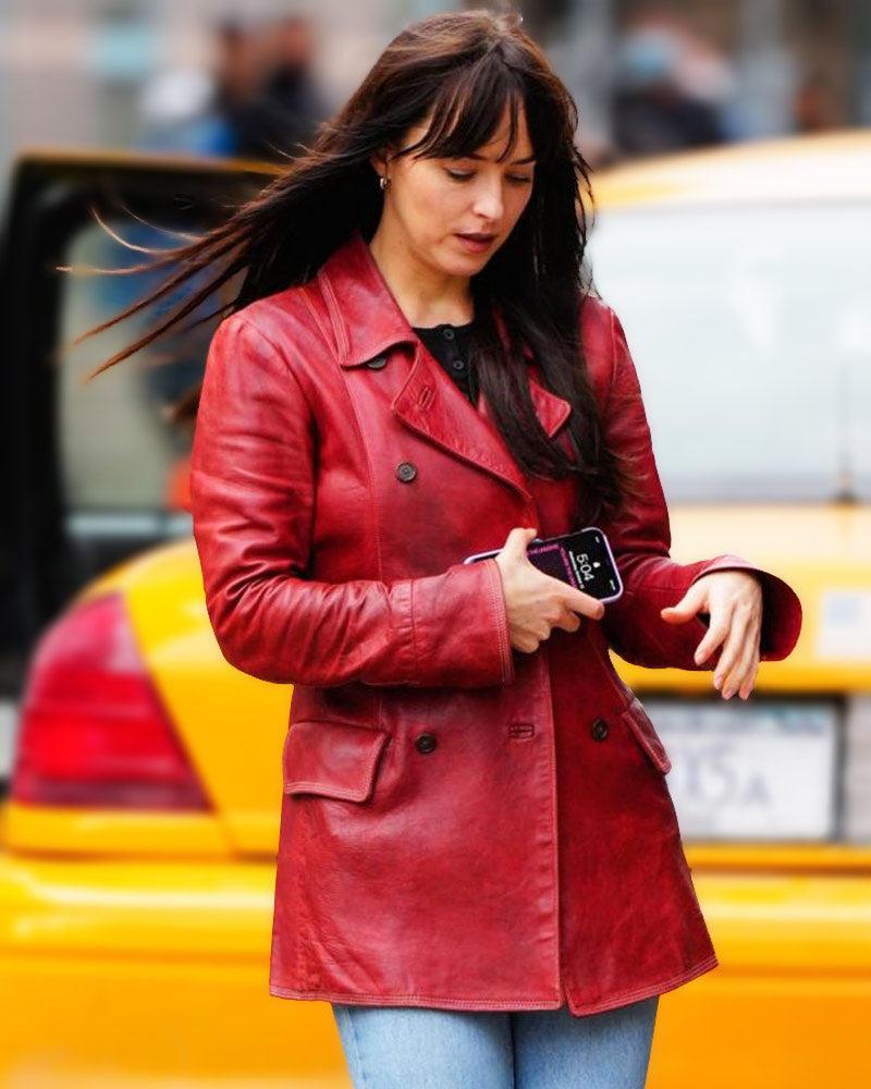 Madame Web 2023 Dakota Johnson Leather Pea Coat