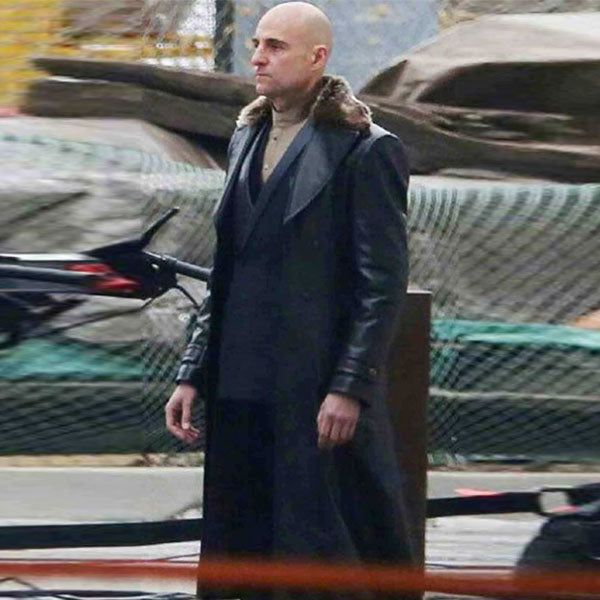 Mark Strong Shazam Dr. Thaddeus Sivana Fur Collar Black Costume Leather Coat